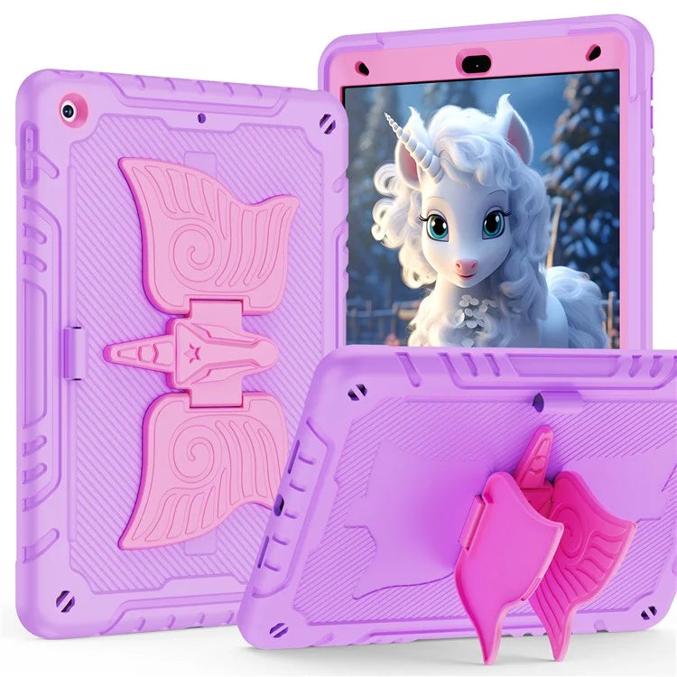 For iPad 10.2 (2021) / 10.2 (2019) / 10.2 (2020) Case Silicone+PC Drop-resistant Tablet Cover with Unicorn Kickstand