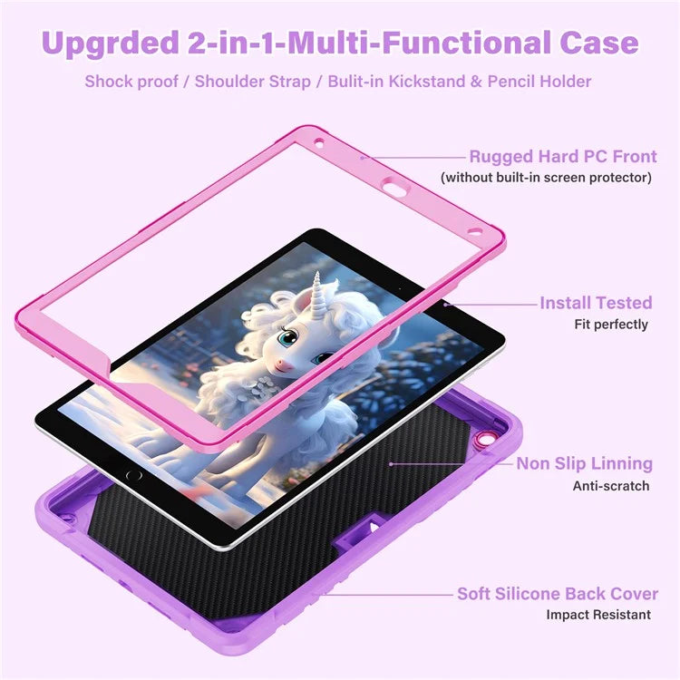 For iPad 10.2 (2021) / 10.2 (2019) / 10.2 (2020) Case Silicone+PC Drop-resistant Tablet Cover with Unicorn Kickstand