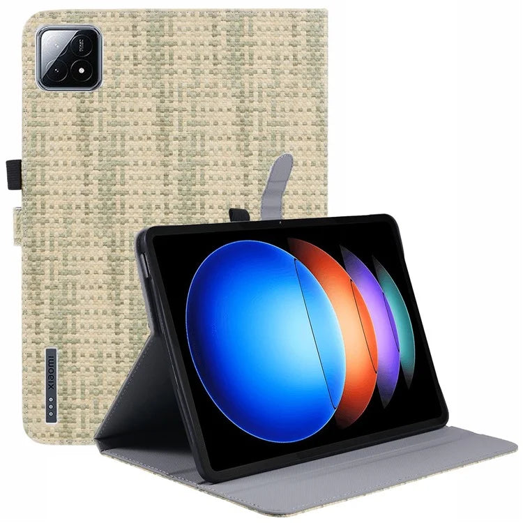 For Xiaomi Pad 6S Pro 12.4 Woven Pattern Tablet Case PU Leather Flip Stand Cover