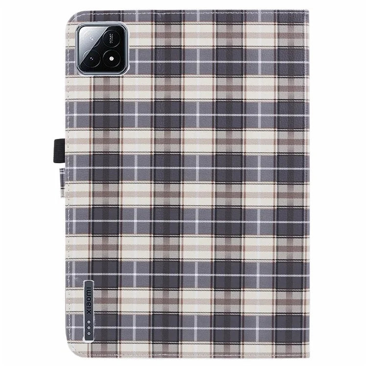 For Xiaomi Pad 6S Pro 12.4 Case Grid Pattern Stand PU Leather Tablet Cover