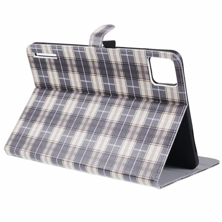For Xiaomi Pad 6S Pro 12.4 Case Grid Pattern Stand PU Leather Tablet Cover