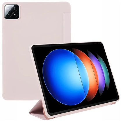 For Xiaomi Pad 6S Pro 12.4 Case Tri-fold Stand Shell PU Leather+Silicone Tablet Cover