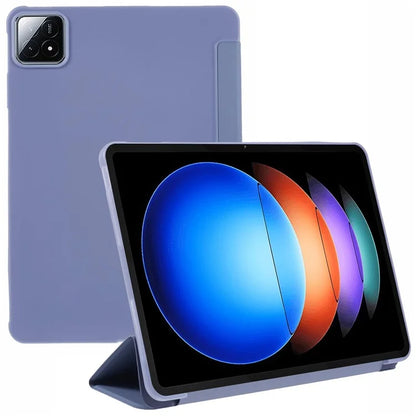 For Xiaomi Pad 6S Pro 12.4 Case Tri-fold Stand Shell PU Leather+Silicone Tablet Cover
