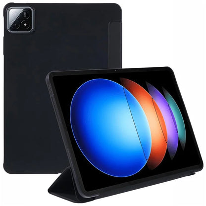 For Xiaomi Pad 6S Pro 12.4 Case Tri-fold Stand Shell PU Leather+Silicone Tablet Cover