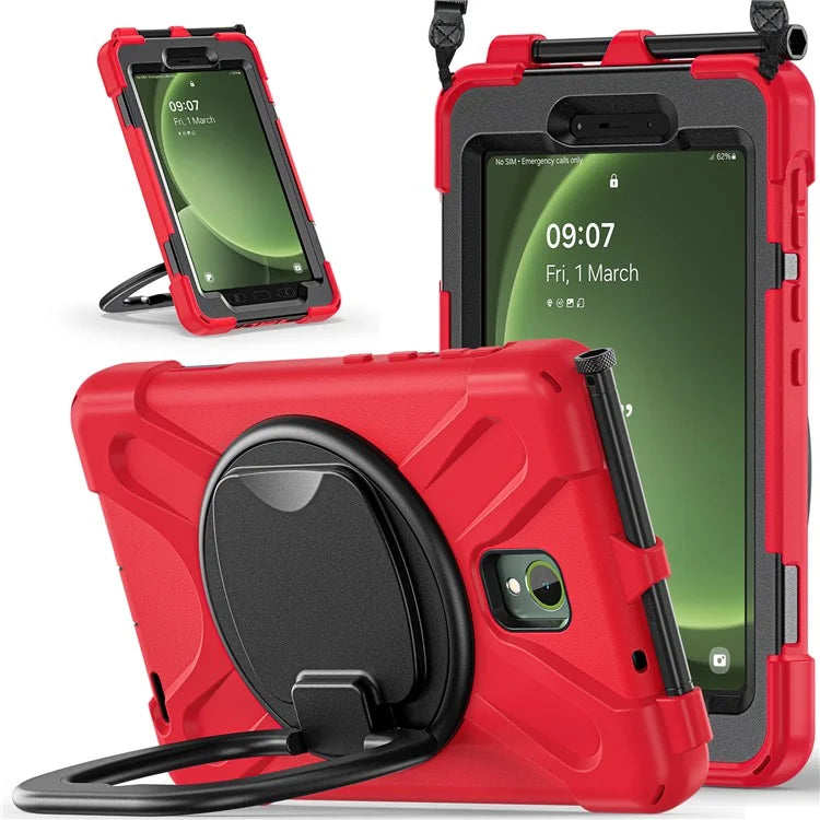 For Samsung Galaxy Tab Active5 SM-X300 Case Kickstand Rugged Tablet Cover with Shoulder Strap+Red