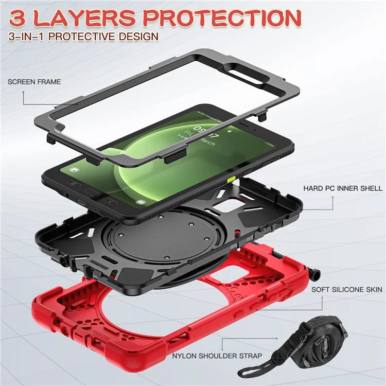 For Samsung Galaxy Tab Active5 SM-X300 Case Kickstand Rugged Tablet Cover with Shoulder Strap+Red