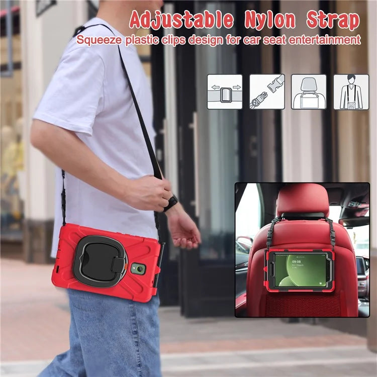For Samsung Galaxy Tab Active5 SM-X300 Case Kickstand Rugged Tablet Cover with Shoulder Strap+Red