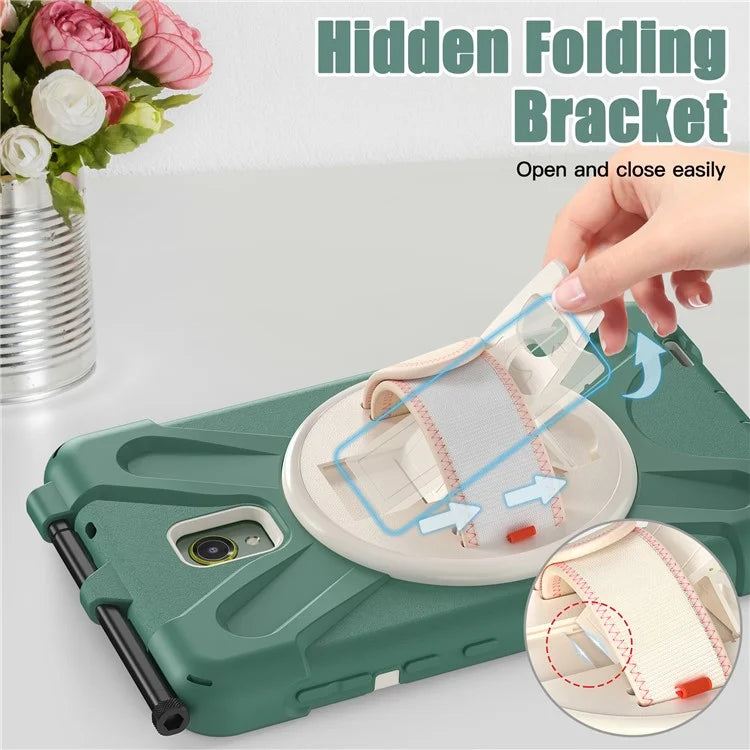 For Samsung Galaxy Tab Active 3 T570 / Tab Active5 X306B Case Hand Strap Kickstand PC+Silicone Rugged Cover