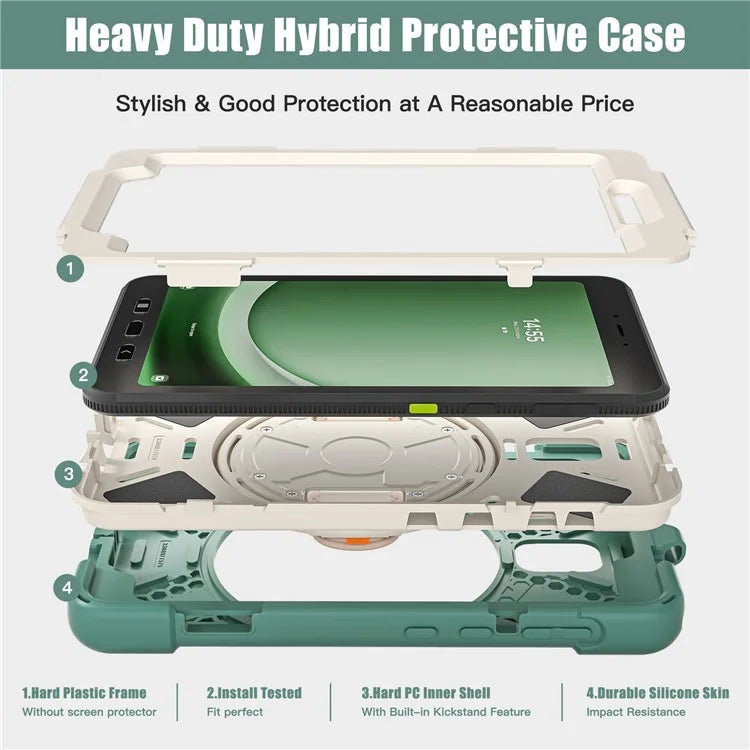 For Samsung Galaxy Tab Active 3 T570 / Tab Active5 X306B Case Hand Strap Kickstand PC+Silicone Rugged Cover