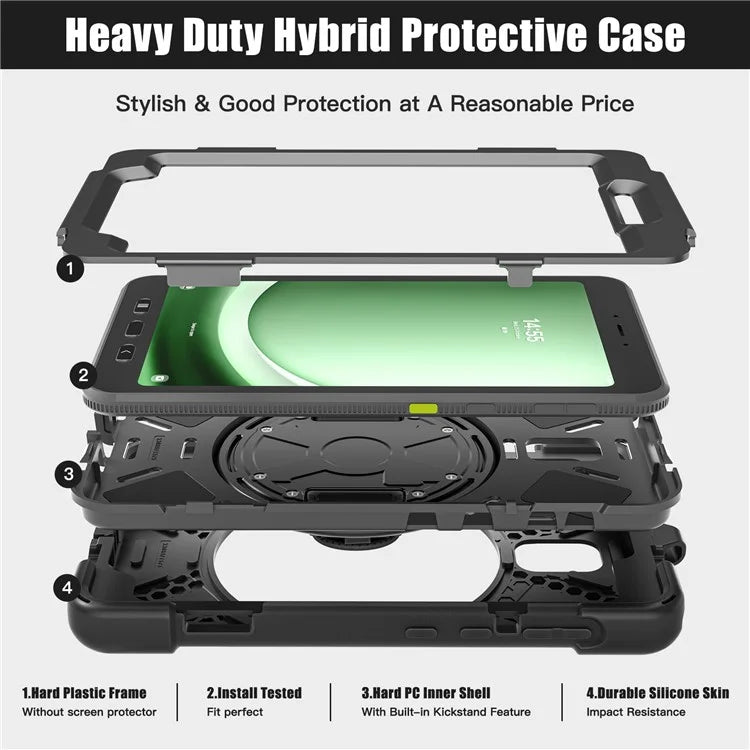 For Samsung Galaxy Tab Active 3 T570 / Tab Active5 X306B Case Hand Strap Kickstand PC+Silicone Rugged Cover