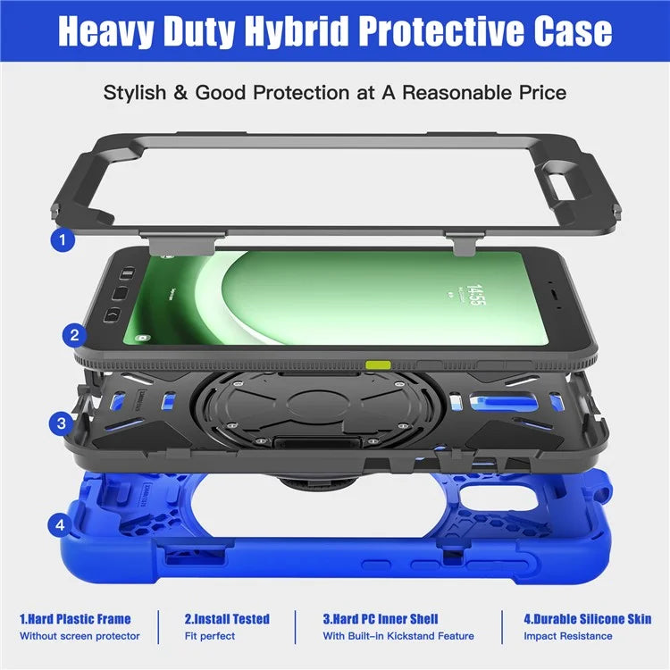For Samsung Galaxy Tab Active 3 T570 / Tab Active5 X306B Case Hand Strap Kickstand PC+Silicone Rugged Cover