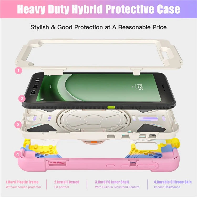 For Samsung Galaxy Tab Active 3 T570 / Tab Active5 X306B Case Hand Strap Kickstand PC+Silicone Rugged Cover