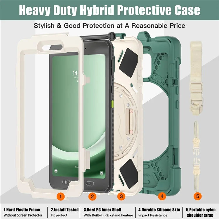 For Samsung Galaxy Tab Active 3 T570 / Tab Active5 X306B Case PC+Silicone Protective Cover with Shoulder Strap