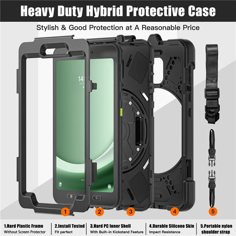 For Samsung Galaxy Tab Active 3 T570 / Tab Active5 X306B Case PC+Silicone Protective Cover with Shoulder Strap