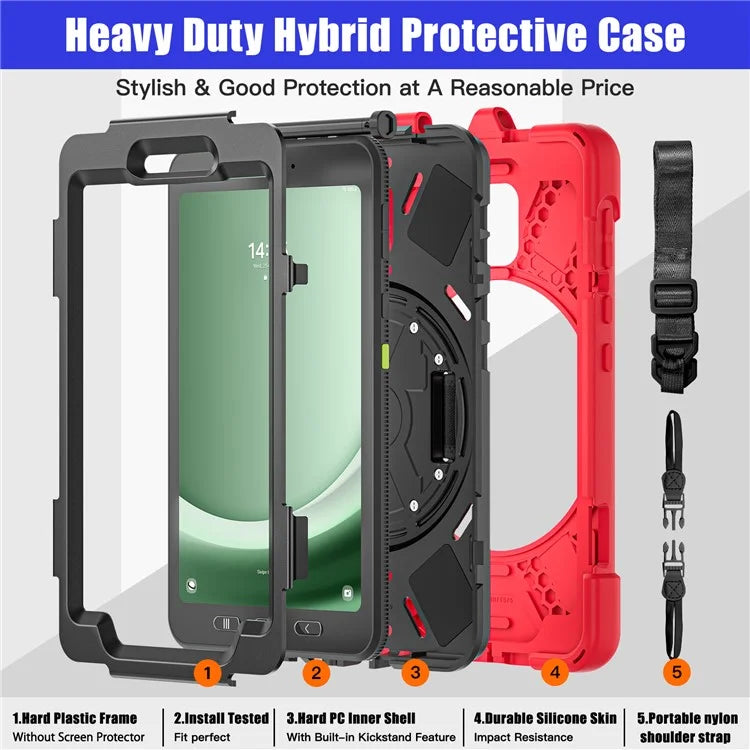 For Samsung Galaxy Tab Active 3 T570 / Tab Active5 X306B Case PC+Silicone Protective Cover with Shoulder Strap