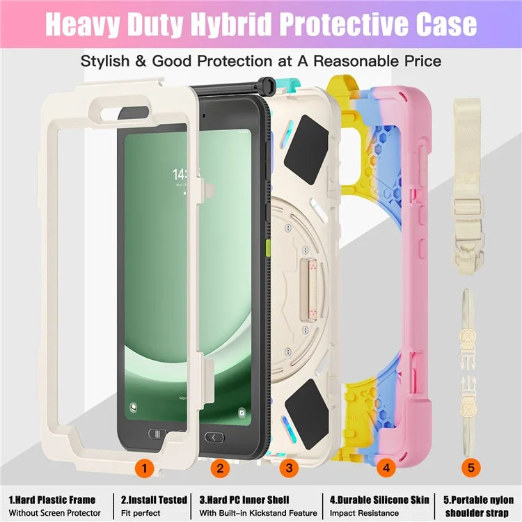 For Samsung Galaxy Tab Active 3 T570 / Tab Active5 X306B Case PC+Silicone Protective Cover with Shoulder Strap