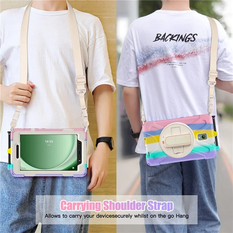 For Samsung Galaxy Tab Active 3 T570 / Tab Active5 X306B Case PC+Silicone Protective Cover with Shoulder Strap