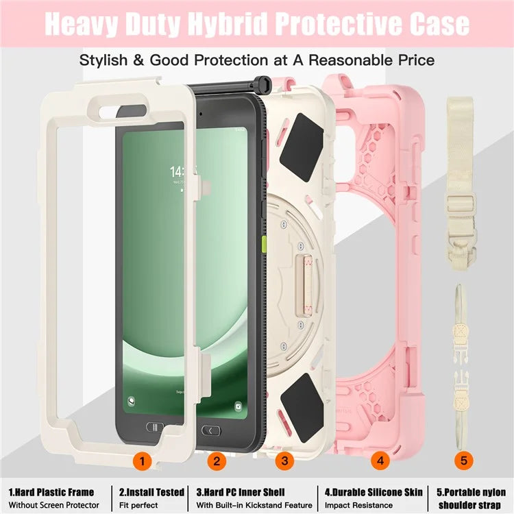For Samsung Galaxy Tab Active 3 T570 / Tab Active5 X306B Case PC+Silicone Protective Cover with Shoulder Strap