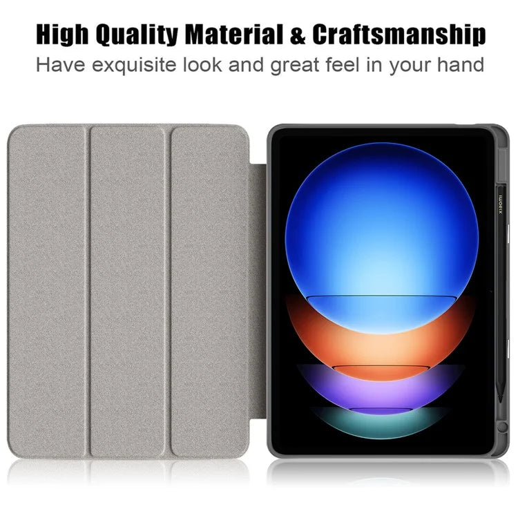 For Xiaomi Pad 6S Pro 12.4 Case Tri-fold Stand PU Leather Tablet Cover with Pen Slot