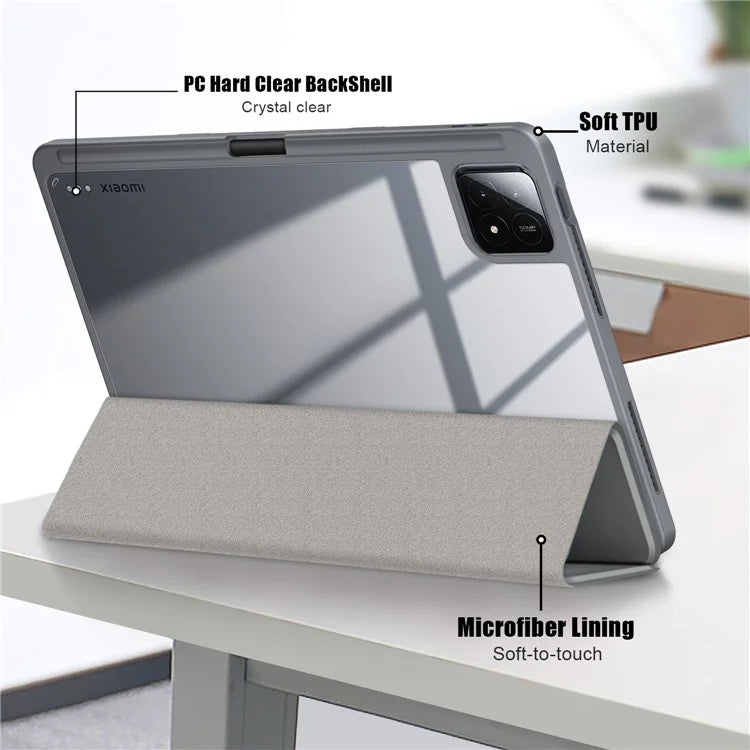 For Xiaomi Pad 6S Pro 12.4 Case Tri-fold Stand PU Leather Tablet Cover with Pen Slot