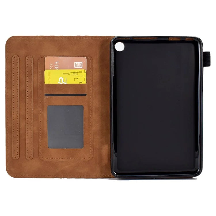 A6 For Amazon Fire HD 10 (2023) Leather Case Block Pattern Imprinted Card Slots Tablet Cover