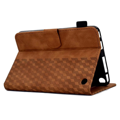 A6 For Amazon Fire HD 10 (2023) Leather Case Block Pattern Imprinted Card Slots Tablet Cover