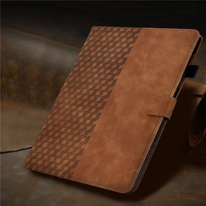 A6 For Amazon Fire HD 10 (2023) Leather Case Block Pattern Imprinted Card Slots Tablet Cover