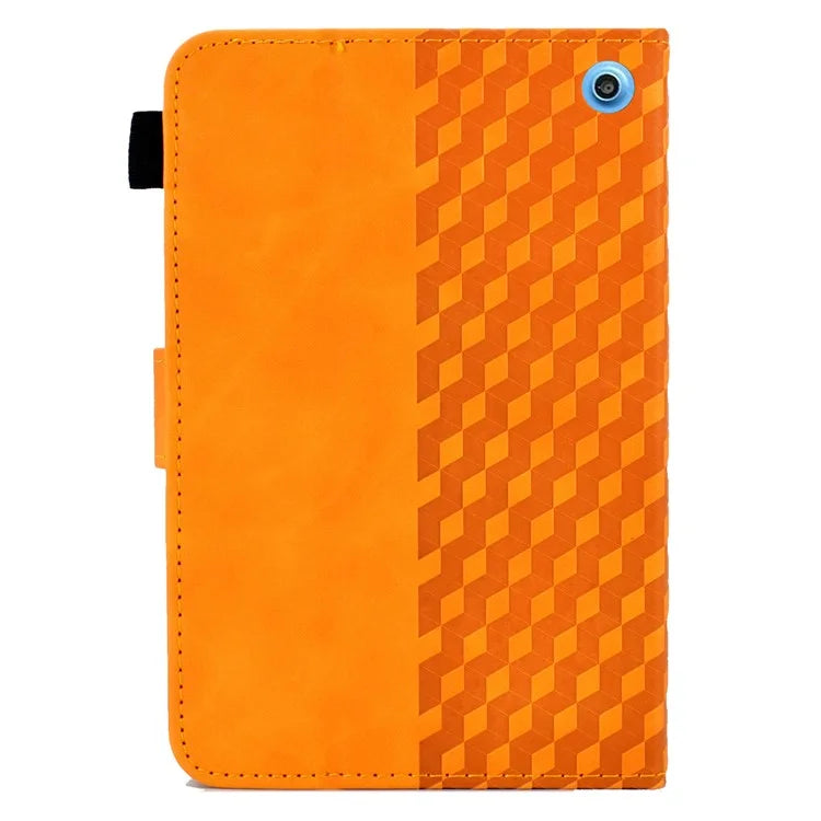 A6 For Amazon Fire HD 10 (2023) Leather Case Block Pattern Imprinted Card Slots Tablet Cover