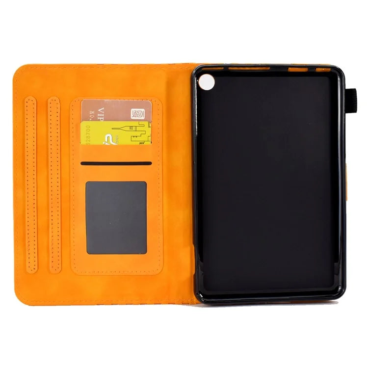 A6 For Amazon Fire HD 10 (2023) Leather Case Block Pattern Imprinted Card Slots Tablet Cover
