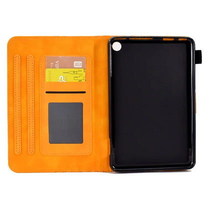 A6 For Amazon Fire HD 10 (2023) Leather Case Block Pattern Imprinted Card Slots Tablet Cover