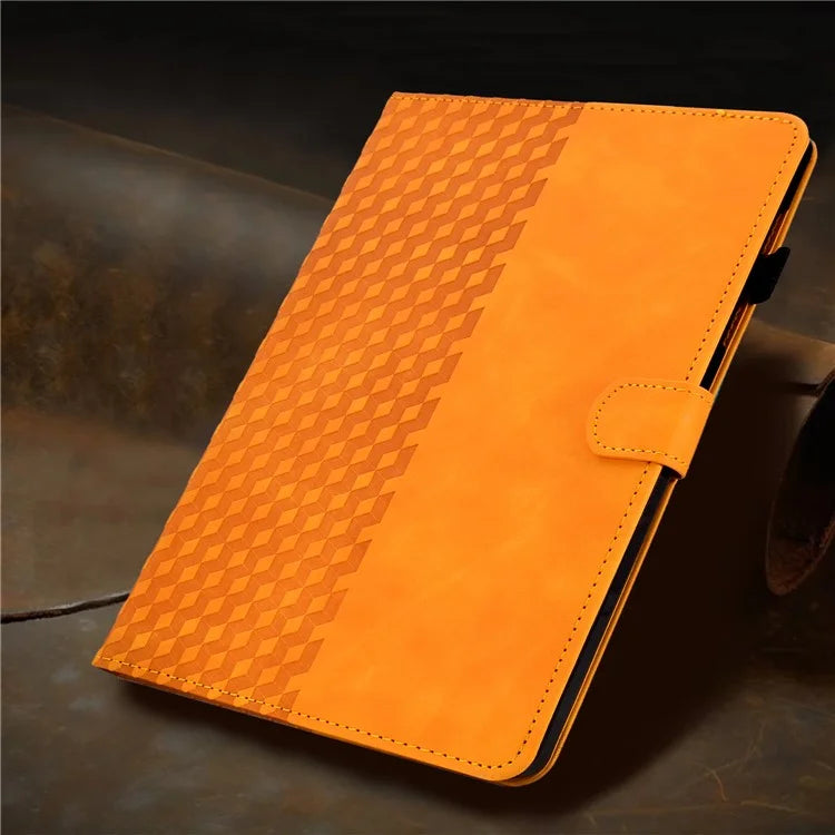 A6 For Amazon Fire HD 10 (2023) Leather Case Block Pattern Imprinted Card Slots Tablet Cover