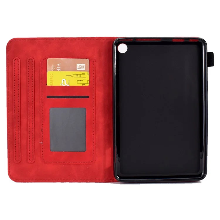 A6 For Amazon Fire HD 10 (2023) Leather Case Block Pattern Imprinted Card Slots Tablet Cover