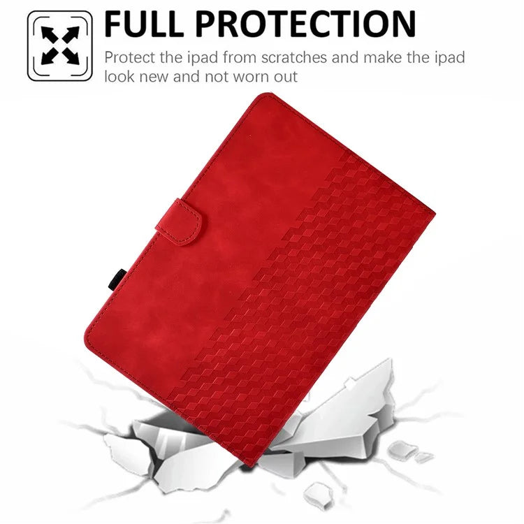 A6 For Amazon Fire HD 10 (2023) Leather Case Block Pattern Imprinted Card Slots Tablet Cover
