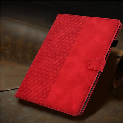 A6 For Amazon Fire HD 10 (2023) Leather Case Block Pattern Imprinted Card Slots Tablet Cover