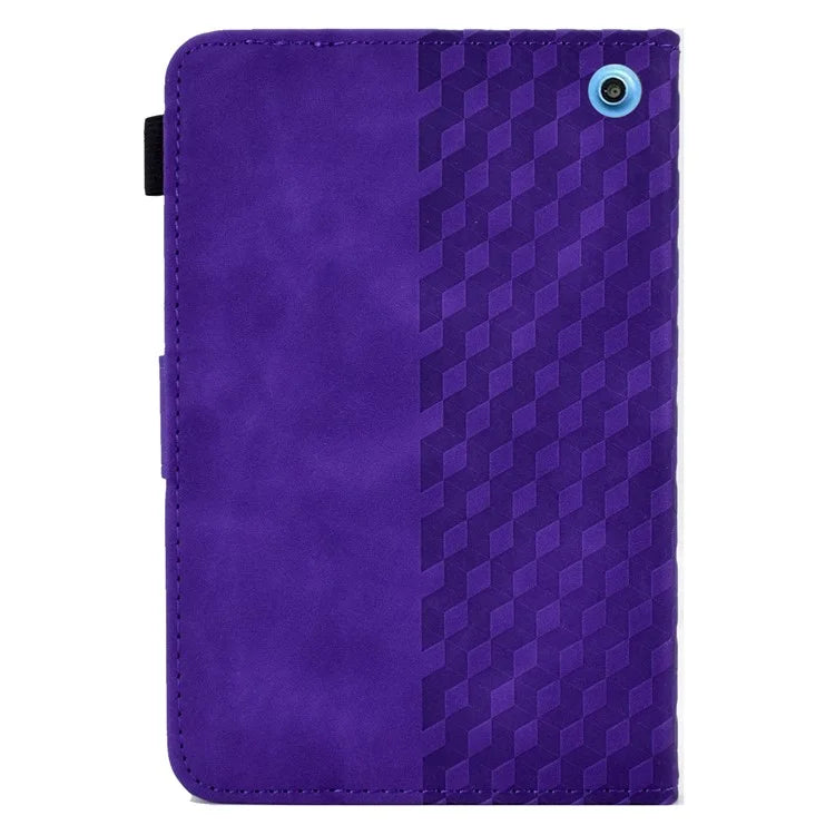 A6 For Amazon Fire HD 10 (2023) Leather Case Block Pattern Imprinted Card Slots Tablet Cover