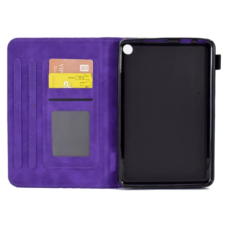 A6 For Amazon Fire HD 10 (2023) Leather Case Block Pattern Imprinted Card Slots Tablet Cover