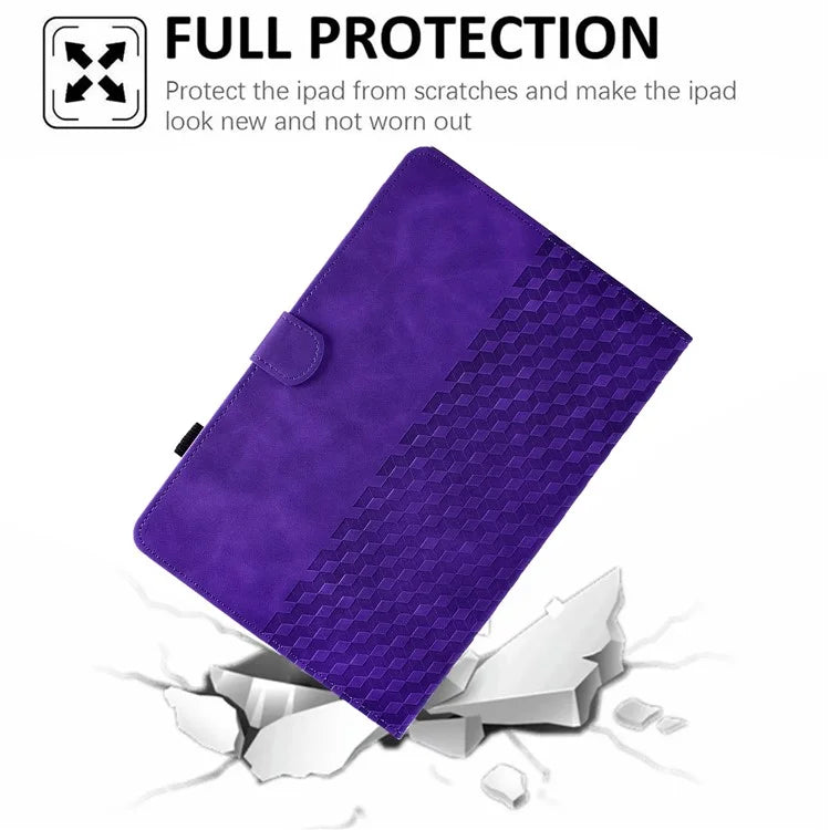 A6 For Amazon Fire HD 10 (2023) Leather Case Block Pattern Imprinted Card Slots Tablet Cover