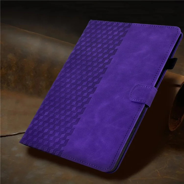 A6 For Amazon Fire HD 10 (2023) Leather Case Block Pattern Imprinted Card Slots Tablet Cover