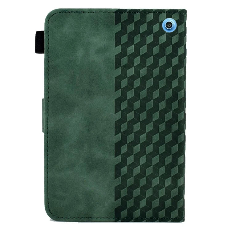 A6 For Amazon Fire HD 10 (2023) Leather Case Block Pattern Imprinted Card Slots Tablet Cover