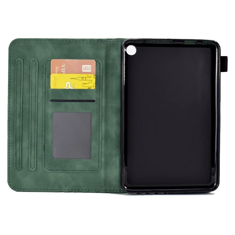 A6 For Amazon Fire HD 10 (2023) Leather Case Block Pattern Imprinted Card Slots Tablet Cover
