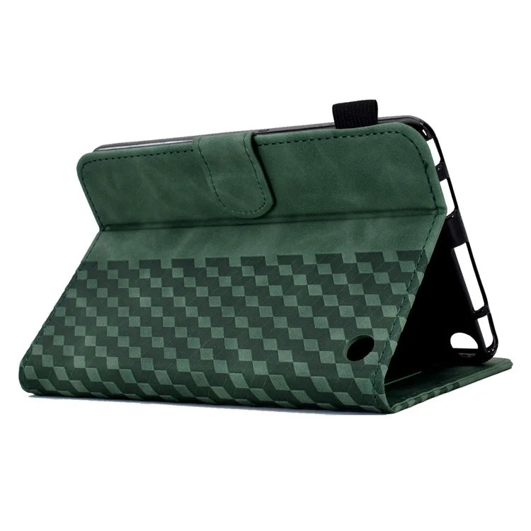 A6 For Amazon Fire HD 10 (2023) Leather Case Block Pattern Imprinted Card Slots Tablet Cover