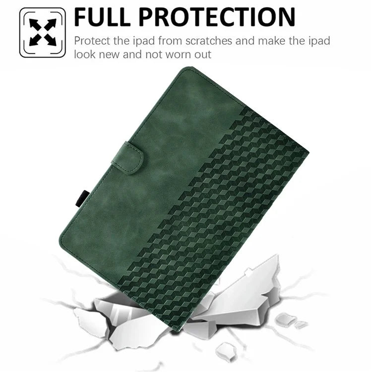 A6 For Amazon Fire HD 10 (2023) Leather Case Block Pattern Imprinted Card Slots Tablet Cover