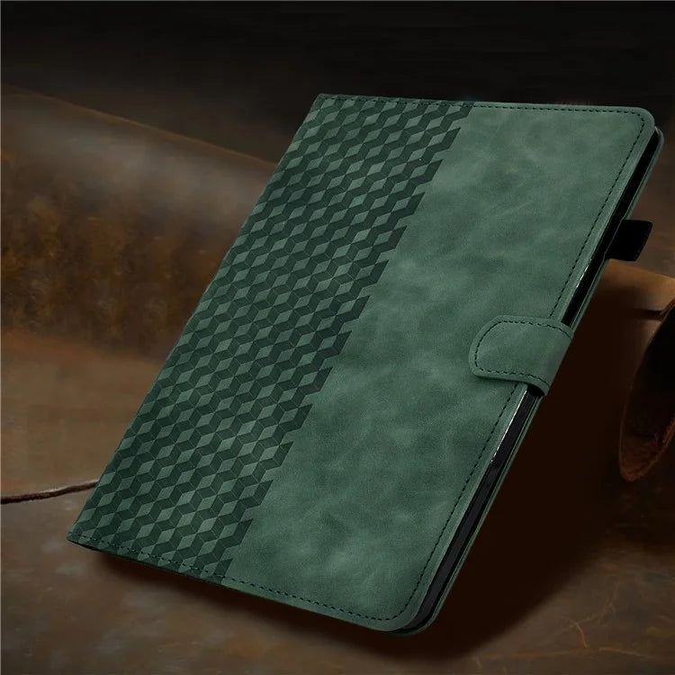 A6 For Amazon Fire HD 10 (2023) Leather Case Block Pattern Imprinted Card Slots Tablet Cover