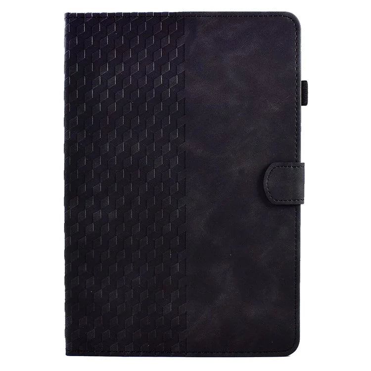 A6 For Amazon Fire HD 10 (2023) Leather Case Block Pattern Imprinted Card Slots Tablet Cover