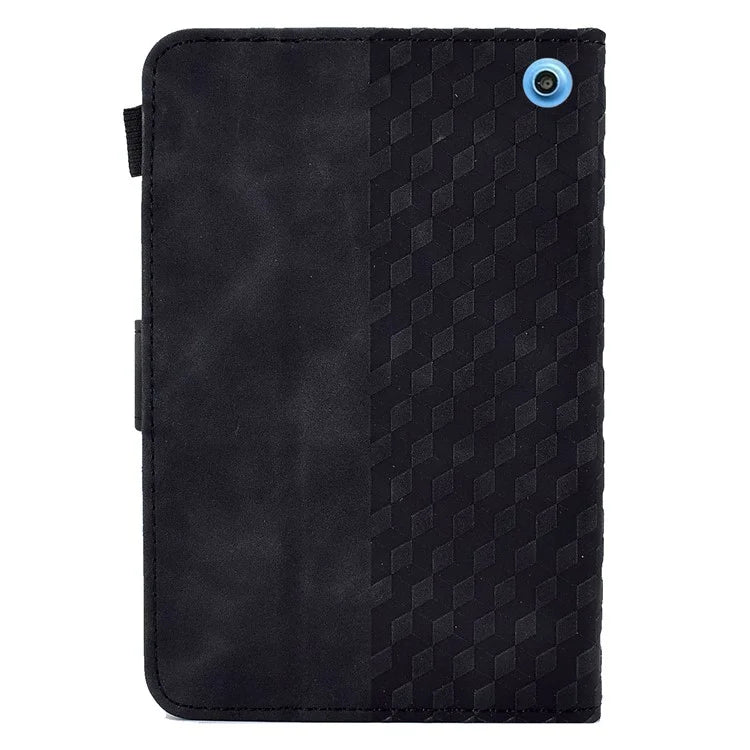 A6 For Amazon Fire HD 10 (2023) Leather Case Block Pattern Imprinted Card Slots Tablet Cover