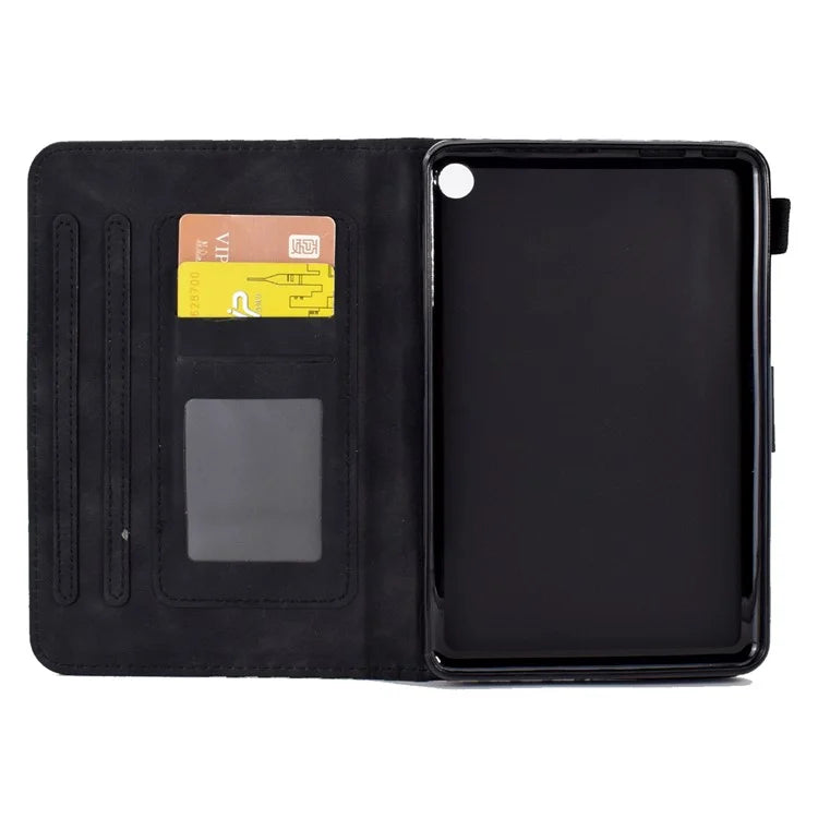 A6 For Amazon Fire HD 10 (2023) Leather Case Block Pattern Imprinted Card Slots Tablet Cover