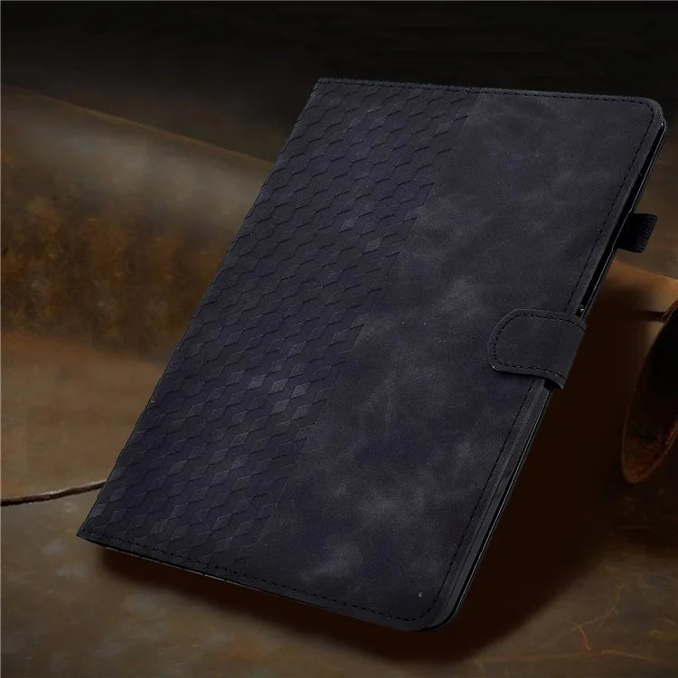 A6 For Amazon Fire HD 10 (2023) Leather Case Block Pattern Imprinted Card Slots Tablet Cover