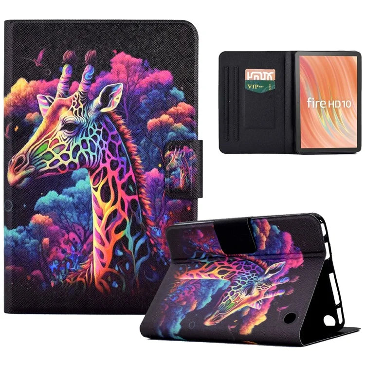 A2 For Amazon Fire HD 10 (2023) Case Pattern Printed PU Leather Tablet Cover with Card Slots