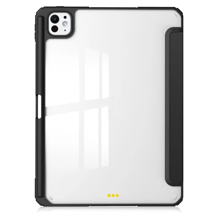 For iPad Pro 11 (2024) Case PU Leather+TPU+Acrylic Clear Tablet Cover with Pen Slot