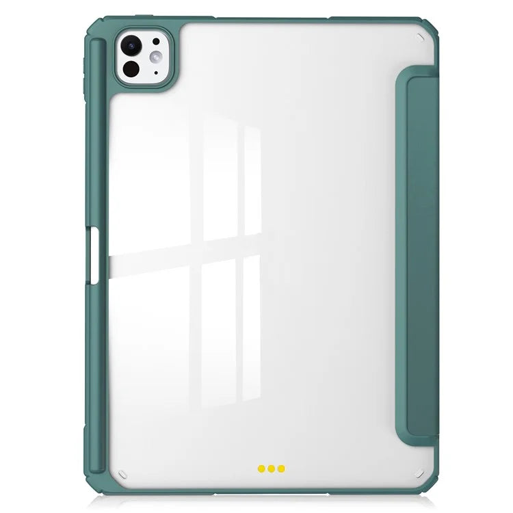 For iPad Pro 11 (2024) Case PU Leather+TPU+Acrylic Clear Tablet Cover with Pen Slot